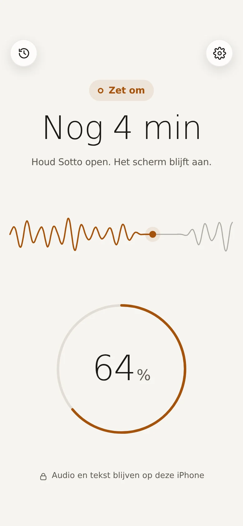 Sotto zet een opname om: de voortgang staat op 64 procent.
